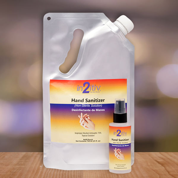 in2itiv® Topical Hand Sanitizer RefillPaQ™ 25 fl oz Pouch + 2oz refillable bottle Available in Liquid or Gel